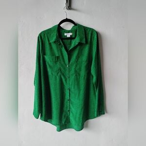 XL green/black polka dot women's blouse